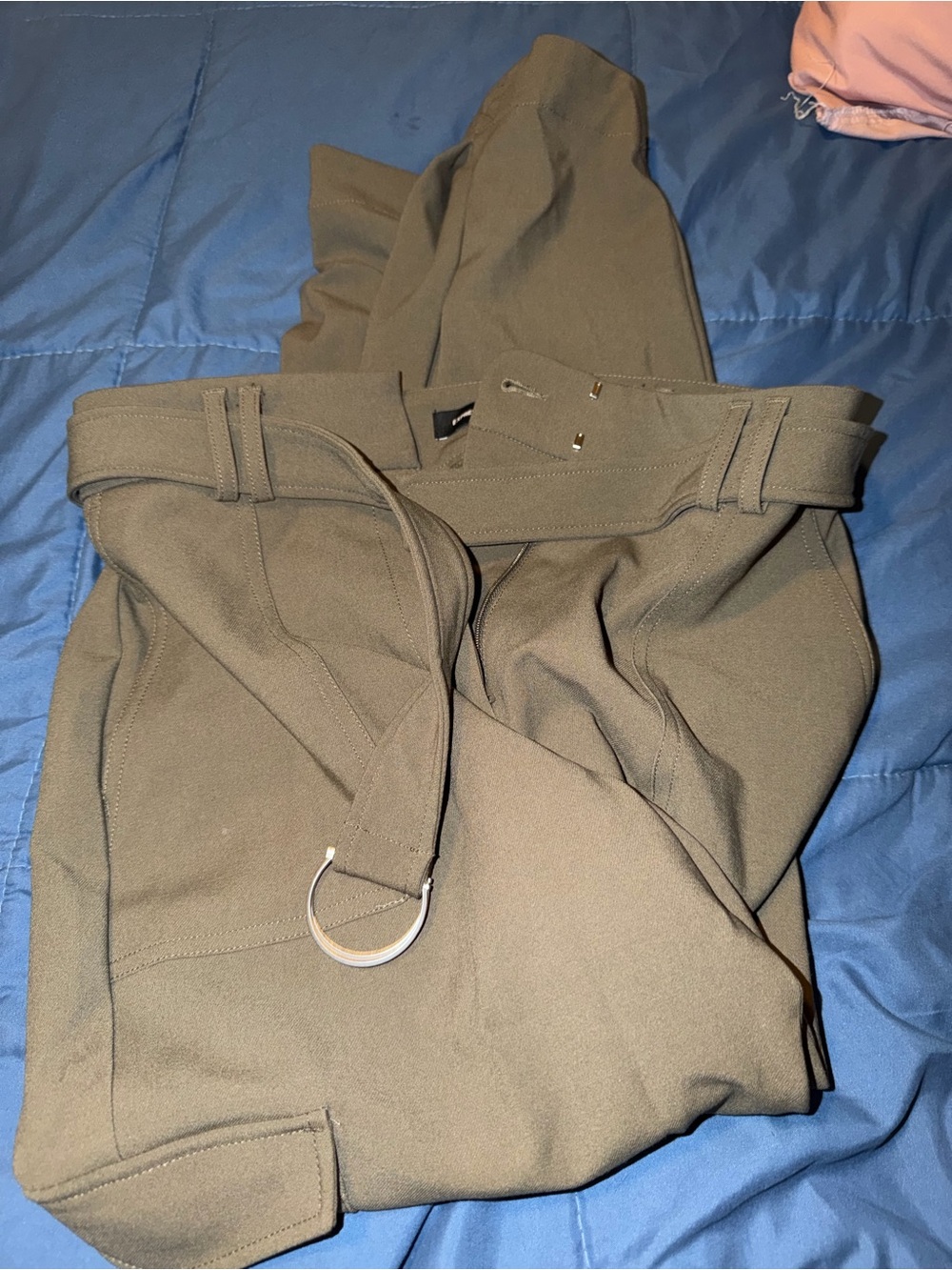 Express Olive Green Belted Chinos